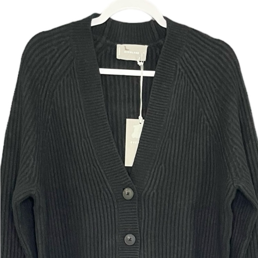 Everlane Women's The Felted Merino Wool Cocoon Cardigan Sweater Black NWT - Picture 4 of 13